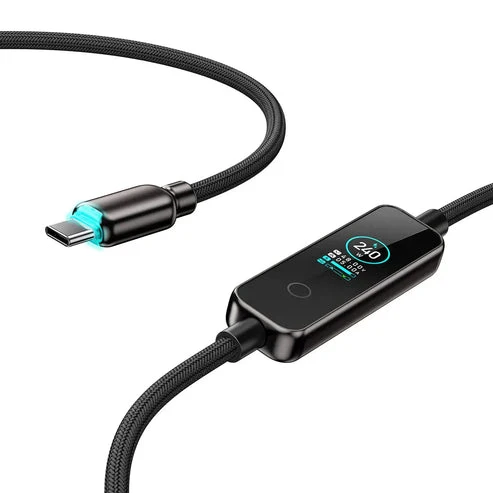 كابل إكس باور سونار SR240 للمزامنة والشحن بشاشة TFT وهيكل من سبائك الزنك - 240 واط / USB-C / رمادي
