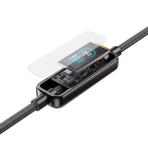كابل إكس باور سونار SR240 للمزامنة والشحن بشاشة TFT وهيكل من سبائك الزنك - 240 واط / USB-C / رمادي