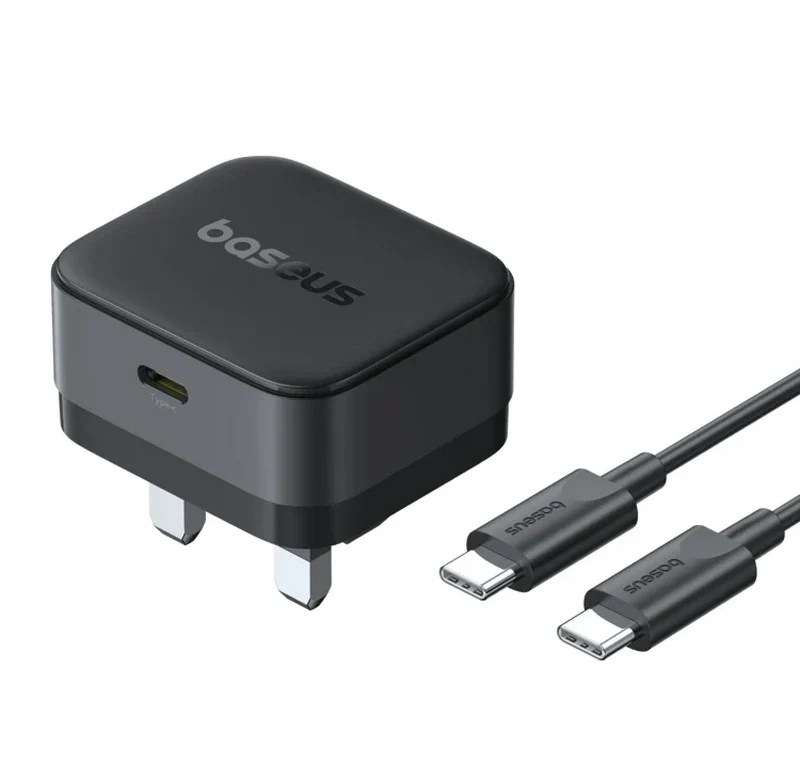 شاحن سريع بيسوس بالم مع كابل، USB-C، قدرة 30 واط، باللون الأسود كلستر