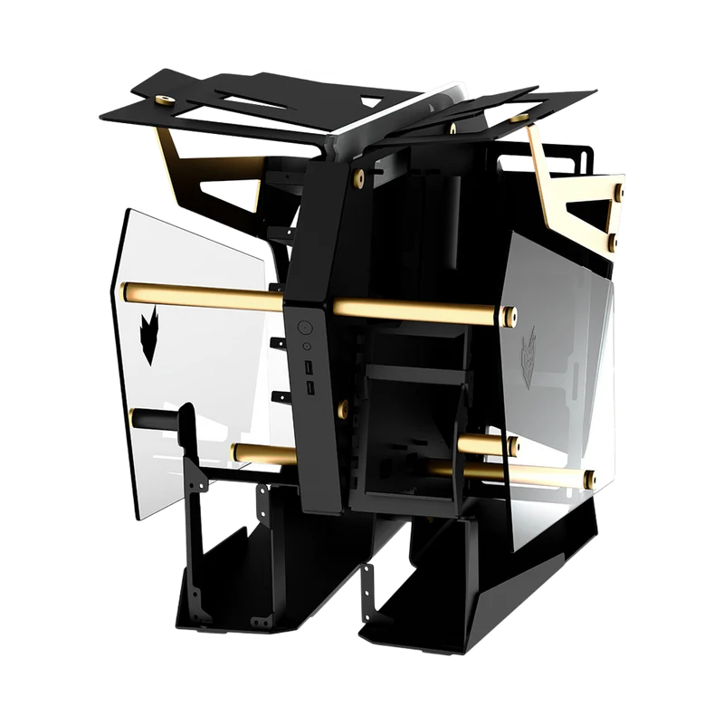 حافظة كمبيوتر ألعاب إف إس بي CMT710 T-Wings بنظام مزدوج، هيكل ATX مفتوح الإطار من نوع ميد تاور، أسود