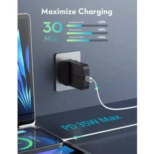 شاحن حائط راف باور RP-PC1082 PD بايونير - 35 واط / USB-C / أسود