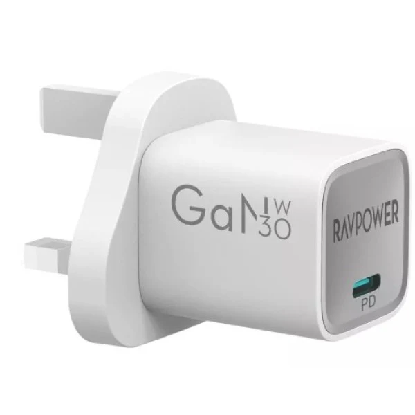 شاحن راف باور RP-PC1056 ميني بتقنية GaN - ‏30 واط / USB-C / أبيض