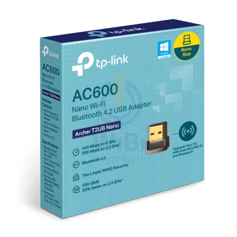 محول USB نانو واي فاي وبلوتوث 4.2 تي بي لينك (آرتشر T2UB نانو) AC600، 5 جيجاهرتز (433 ميجابت في الثانية)