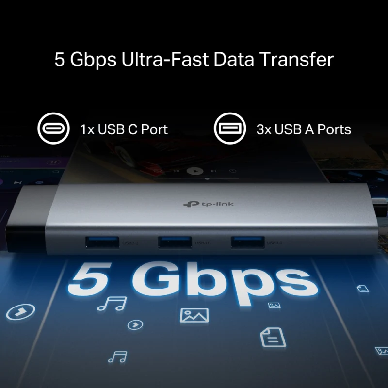 موزع USB-C تي بي لينك (UH9120C) ‏9 في 1 - HDMI / USB-C / USB 3.0 / Micro SD / SD / RJ45