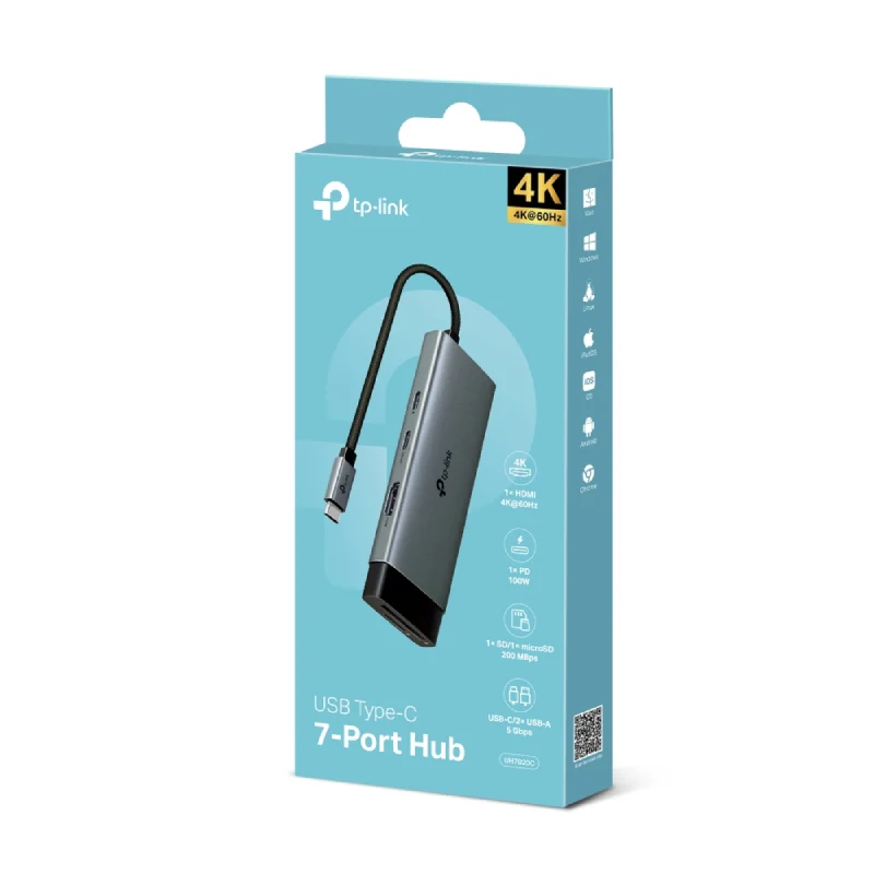 موزع تي بي لينك (UH7020C) ‏USB تايب سي 7 في 1 - HDMI / USB-C / USB 3.0 / Micro SD / SD