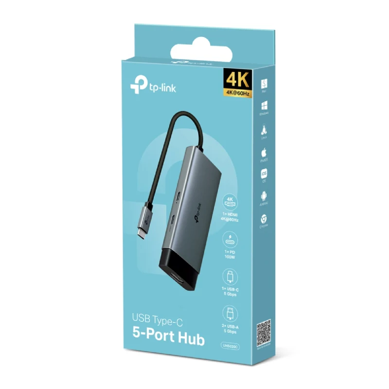 هب تي بي-لينك UH5020C يو إس بي-C 5 في 1، HDMI / PD / يو إس بي-C / يو إس بي-A