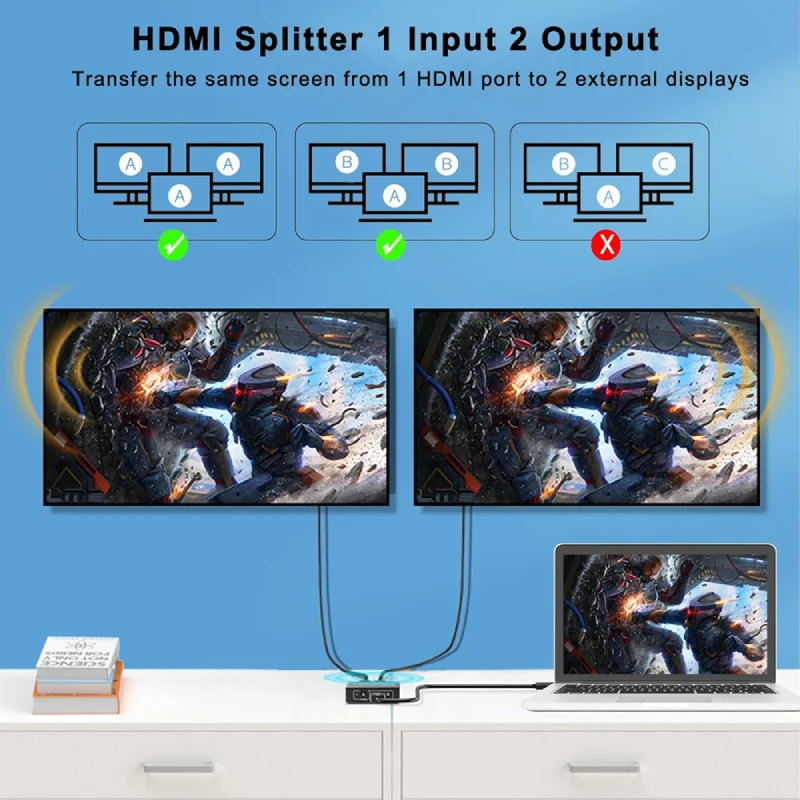 موزع جازوز G176 HDMI بمنفذين، مدخل واحد ومخرجين، باللون الرمادي الفضائي الداكن