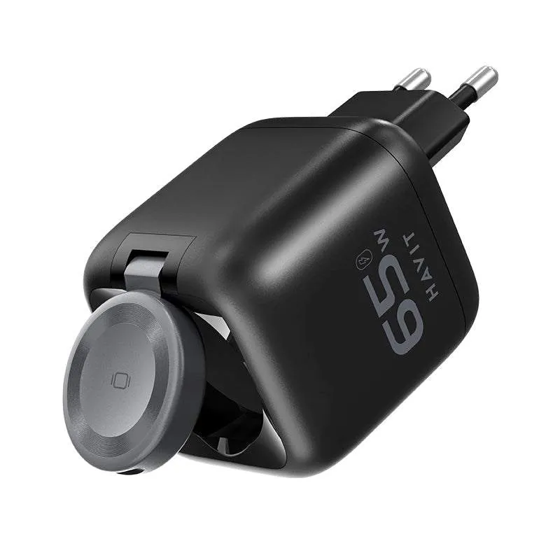 شاحن حائط هافيت UC252 A-UK بكابل مدمج - ‏65 واط / USB-C / USB-A / أسود