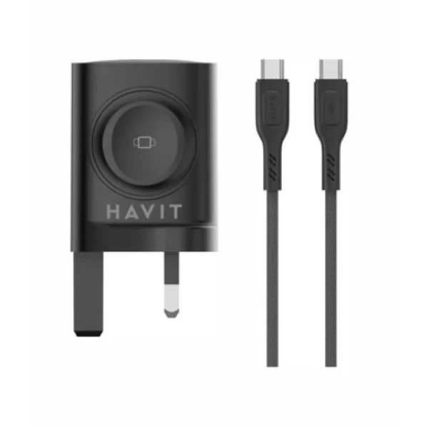 طقم شاحن هافيت سلسلة موبايل UC132 - ‏22 واط / USB-C / USB-A / أسود