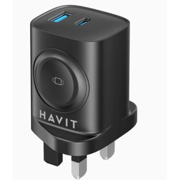طقم شاحن هافيت سلسلة موبايل UC132 - ‏22 واط / USB-C / USB-A / أسود