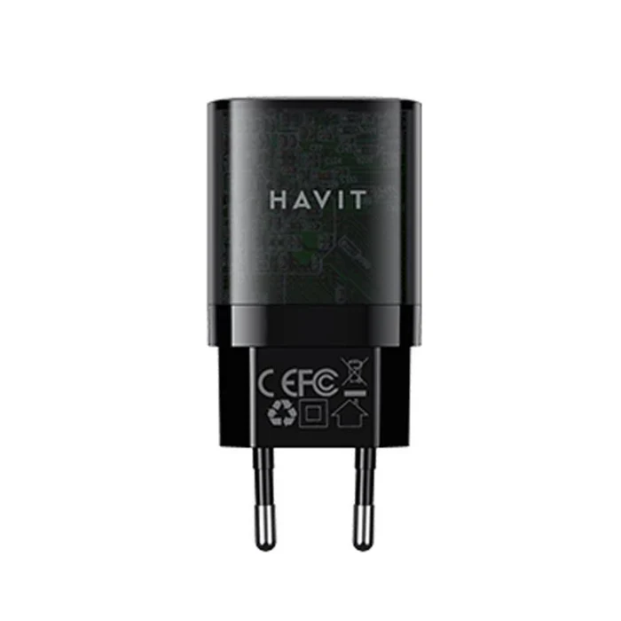 شاحن USB هافيت سلسلة موبايل بقدرة 30 واط UC30 بقابس بريطاني - أسود