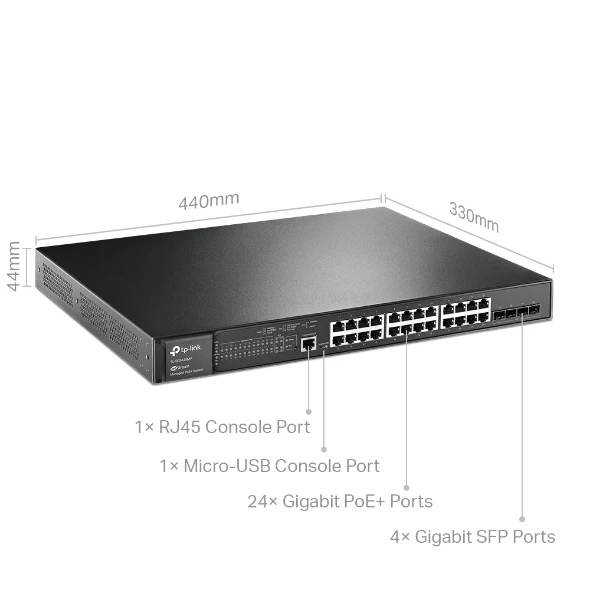 مبدل شبكة تي بي-لينك TL-SG3428MP جيت ستريم مُدار، 28 منفذ جيجابت، L2+، مع 24 منفذ PoE+