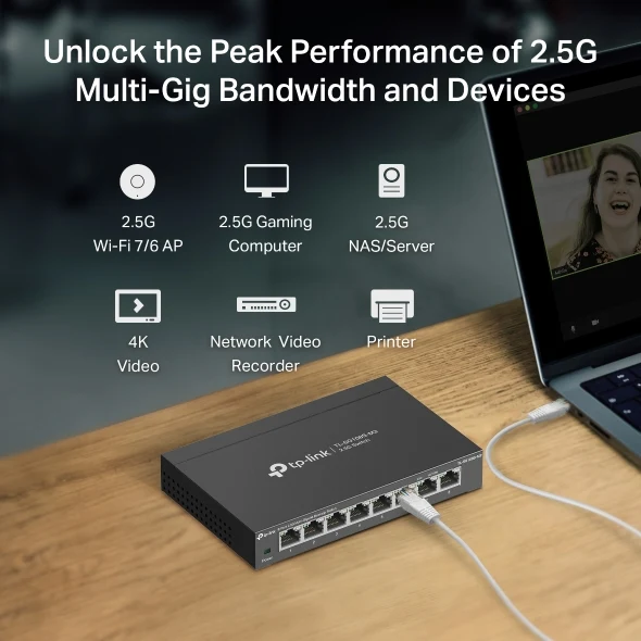 سويتش مكتبي تي بي لينك TL-SG108S-M2 متعدد الجيجابت مع 8 منافذ بسرعة 2.5 جيجابت