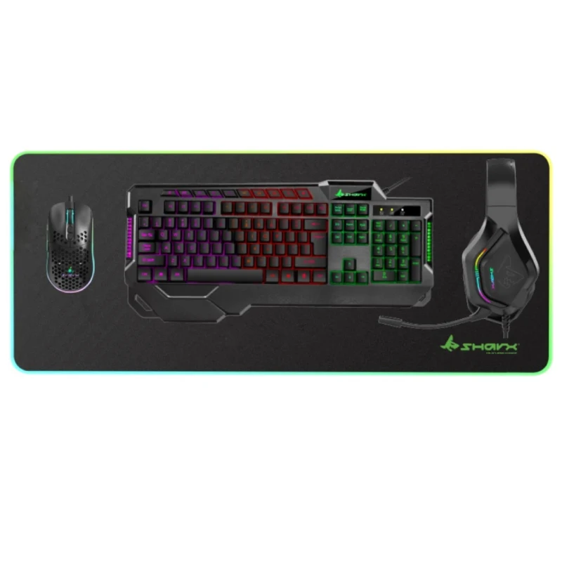 عرض باقة ألعاب شاركس جوز 4 في 1 - لوحة مفاتيح وماوس بدقة DPI قابلة للتعديل وسماعة رأس RGB ولوحة ماوس / أسود