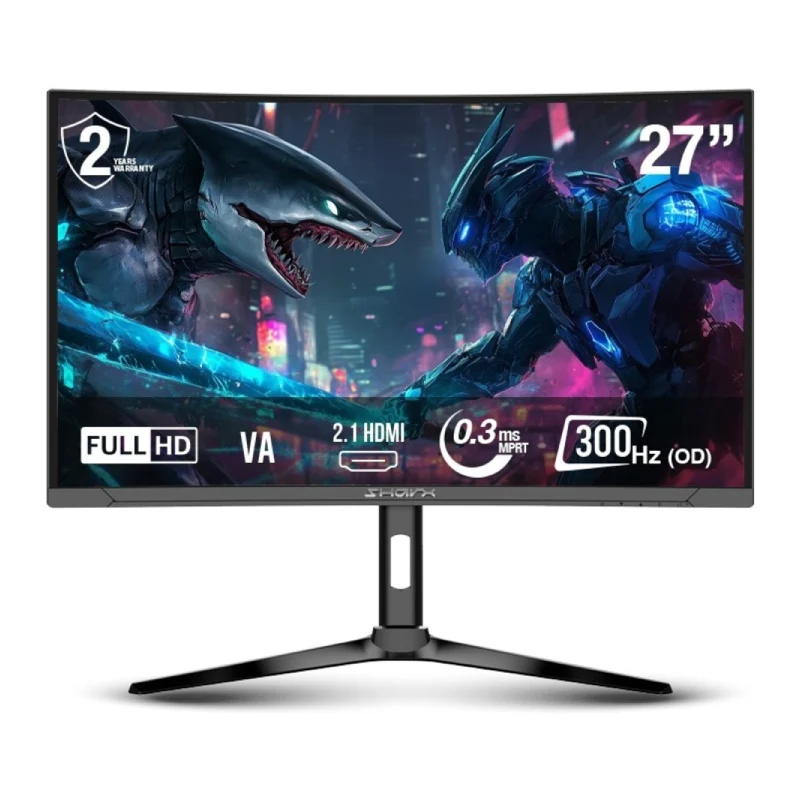 شاشة ألعاب منحنية شاركس جوز - حجم 27 بوصة FHD / زمن استجابة 0.3 مللي ثانية / تردد 300 هرتز / إتش دي إم آي 2.1