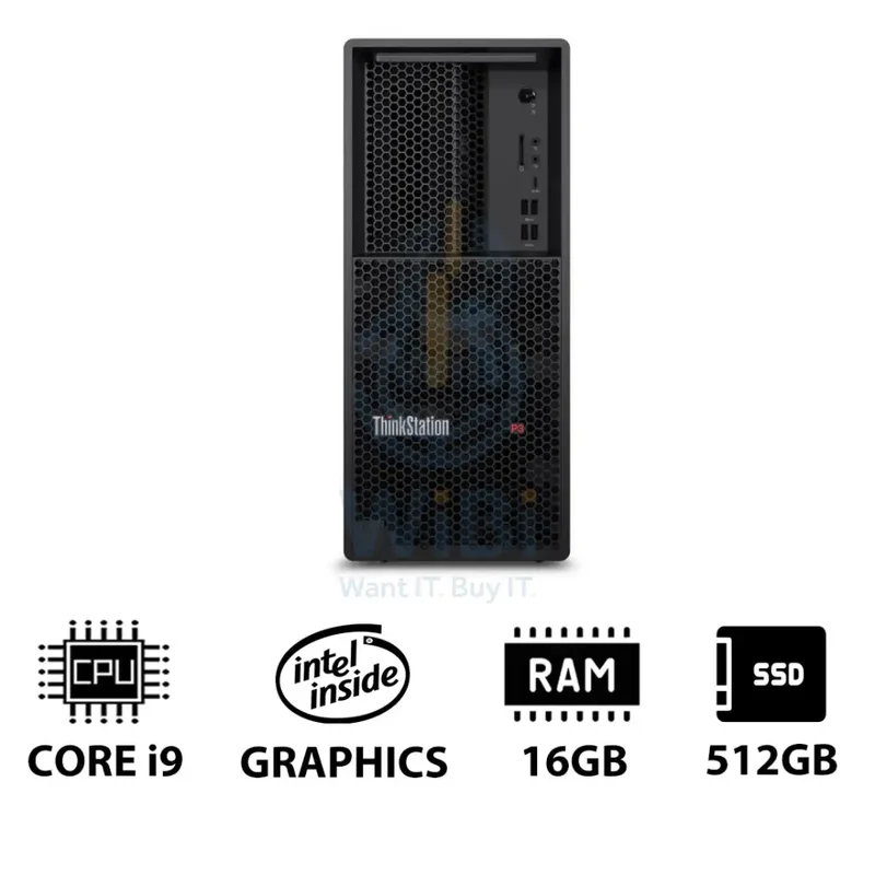 Lenovo ThinkStation P3 Tower - i9-14900K 3.2GHz / 24-Cores / 16GB / 512GB (NVMe M.2 SSD) / DOS (Without OS) / 3YW - Workstation