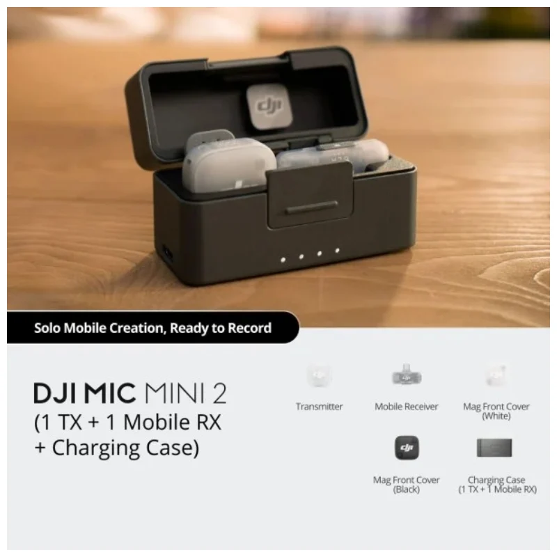 ميكروفون DJI ميك ميني 2 - مرسل واحد ومستقبل للهاتف وعلبة شحن