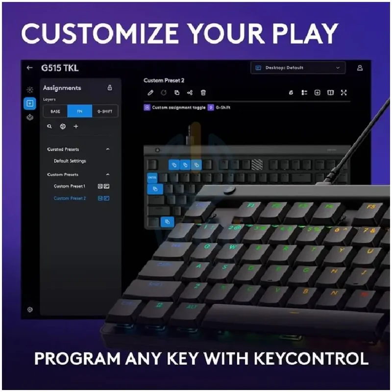 لوحة مفاتيح ألعاب ميكانيكية لوجيتك G515 لايت سبيد TKL - سلكية / RGB / مفاتيح ذات استجابة لمسية / إنجليزية/عربية / أسود