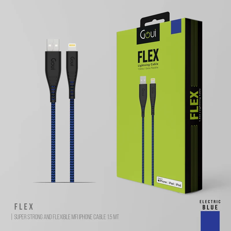 GOUI FLEX 8 PIN USB Cable - USB-A / Lightning / 1.5 Meter / Electric Blue