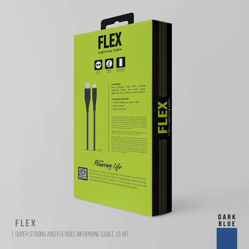 GOUI FLEX 8 PIN USB Cable - USB-A / Lightning / 1.5 Meter / Dark Blue