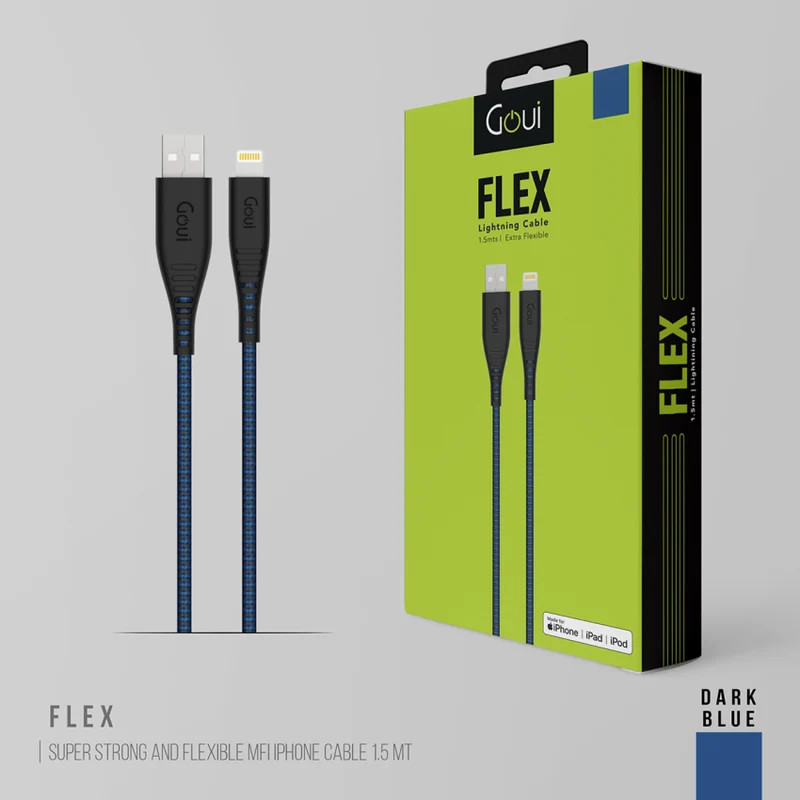 GOUI FLEX 8 PIN USB Cable - USB-A / Lightning / 1.5 Meter / Dark Blue