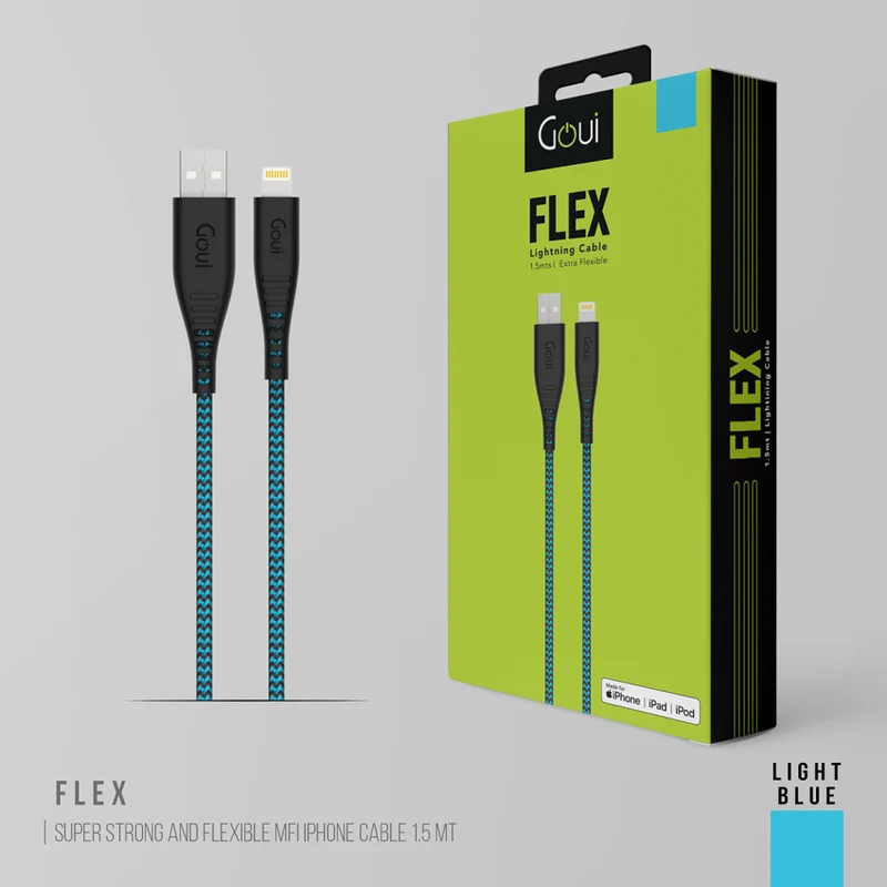 GOUI FLEX 8 PIN USB Cable - USB-A / Lightning / 1.5 Meter / Light Blue