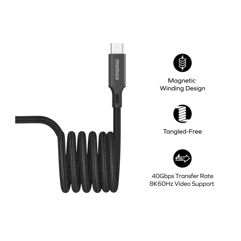 كابل مومكس ماج لينك مغناطيسي - 240 واط / USB-C / ‏1.5 متر / أسود