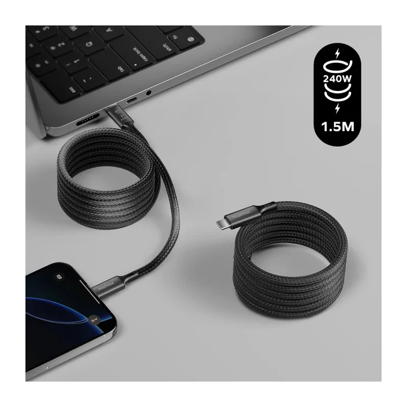 كابل مومكس ماج لينك مغناطيسي - 240 واط / USB-C / ‏1.5 متر / أسود