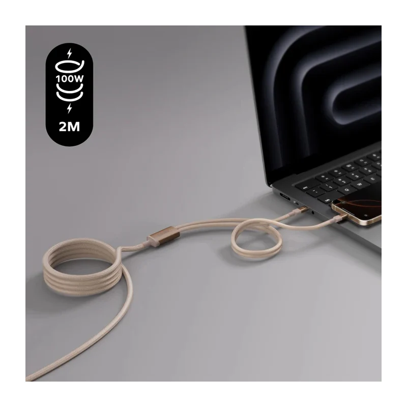 كابل مغناطيسي موماكس ماج لينك - USB-C / 100 واط / طول 2 متر / رملي
