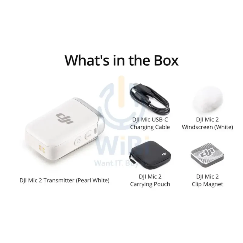 DJI Mic 2 Transmitter Microphone - 2.4 GHz / 360mAh / Bluetooth / USB-C - Pearl White