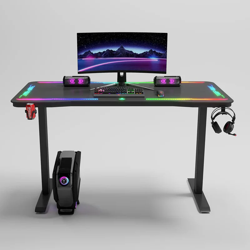 طاولة ألعاب جاماكس P206 بسطح من الزجاج المقوى، RGB، مع وسادة ماوس، باللون الأسود
