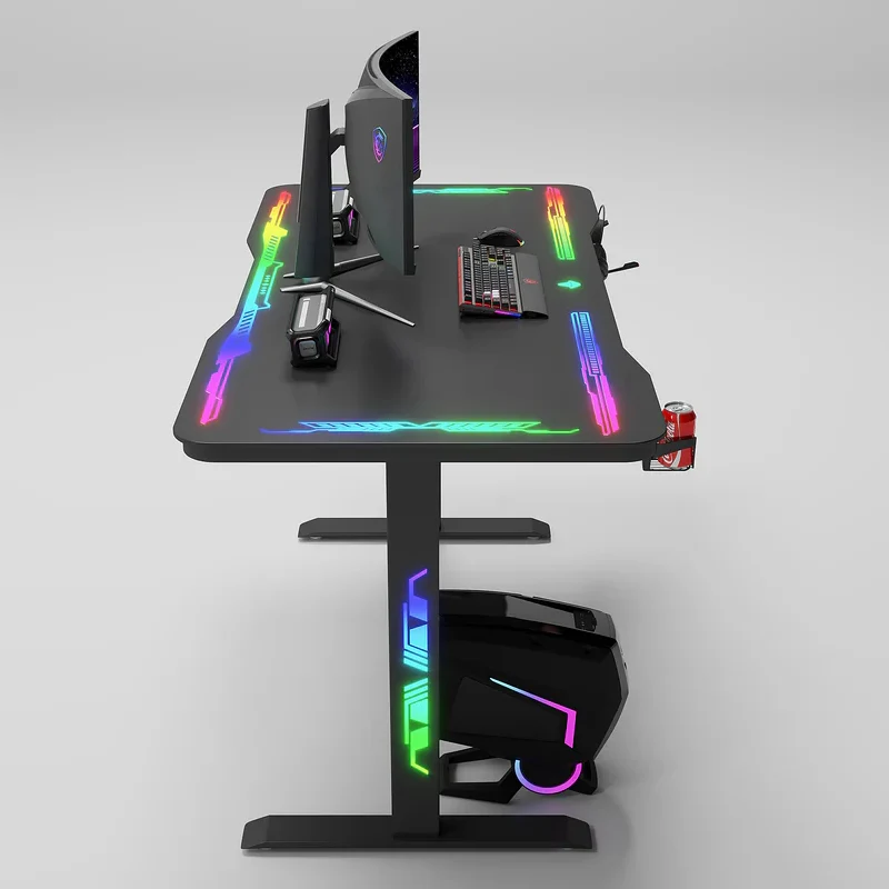 طاولة ألعاب جاماكس P206 بسطح من الزجاج المقوى، RGB، مع وسادة ماوس، باللون الأسود