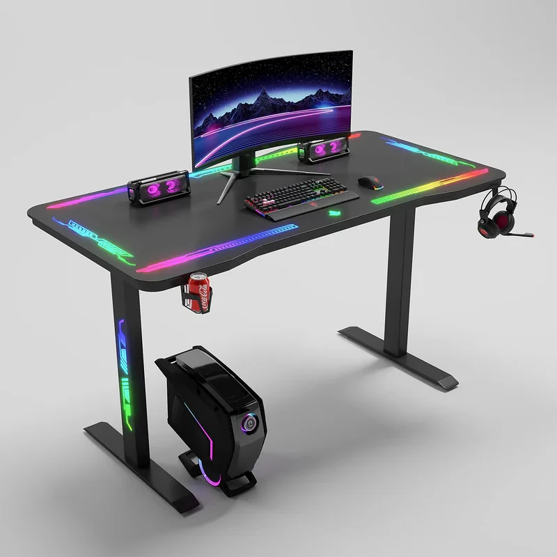 طاولة ألعاب جاماكس P206 بسطح من الزجاج المقوى، RGB، مع وسادة ماوس، باللون الأسود