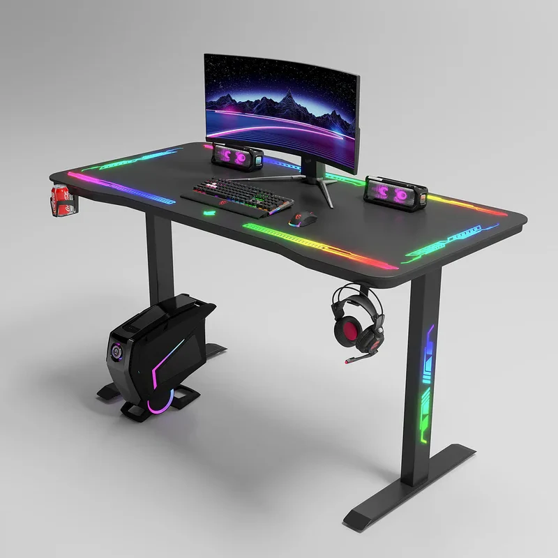 طاولة ألعاب جاماكس P206 بسطح من الزجاج المقوى، RGB، مع وسادة ماوس، باللون الأسود