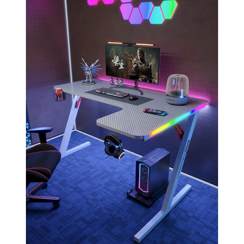 طاولة ألعاب جاماكس P201-RW من ألياف الكربون، RGB، على شكل حرف L، مع وسادة ماوس، اتجاه يمين، باللون الأبيض