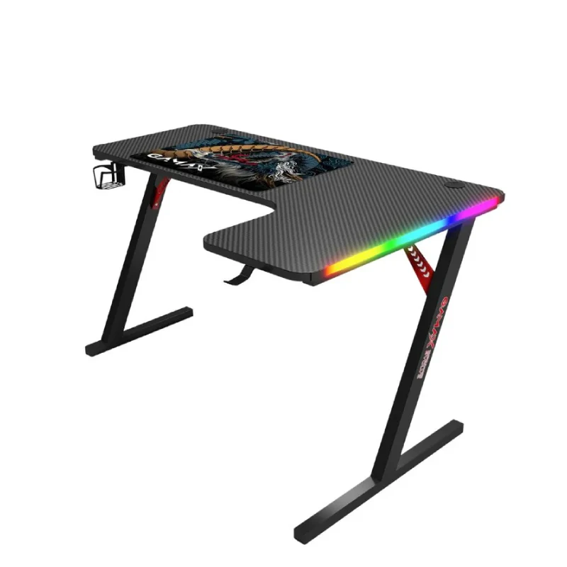 طاولة ألعاب جاماكس P201-RB RGB من ألياف الكربون (بشكل L) مع وسادة ماوس - يمين / أسود
