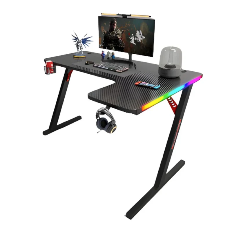 طاولة ألعاب جاماكس P201-RB RGB من ألياف الكربون (بشكل L) مع وسادة ماوس - يمين / أسود