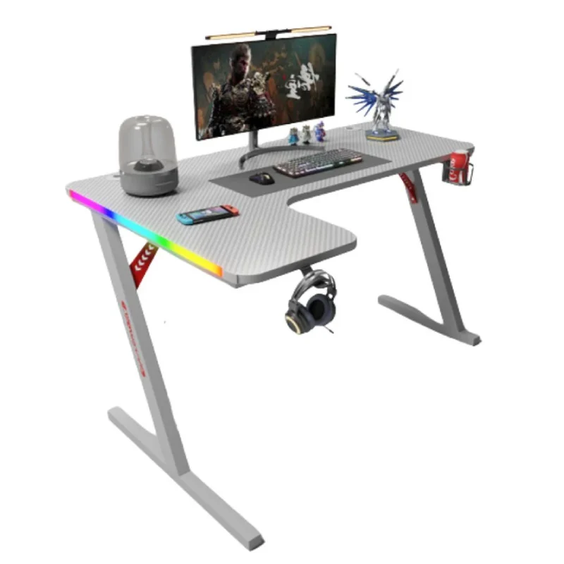 طاولة ألعاب جاماكس P201-LW من ألياف الكربون، RGB، على شكل حرف L، مع وسادة ماوس، اتجاه يسار، باللون الأبيض