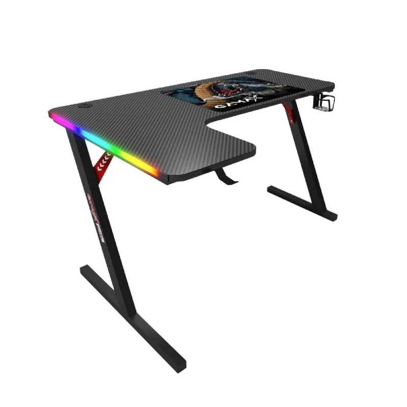 طاولة ألعاب جاماكس P201-LB من ألياف الكربون، RGB، على شكل حرف L، مع وسادة ماوس، اتجاه يسار، باللون الأسود