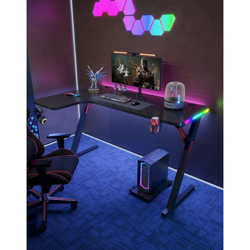 طاولة ألعاب جاماكس P201-LB من ألياف الكربون، RGB، على شكل حرف L، مع وسادة ماوس، اتجاه يسار، باللون الأسود