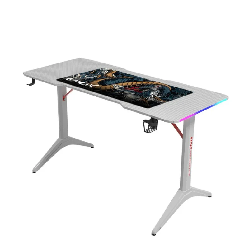 طاولة ألعاب جاماكس D2408W من ألياف الكربون، RGB، مع وسادة ماوس، باللون الأبيض