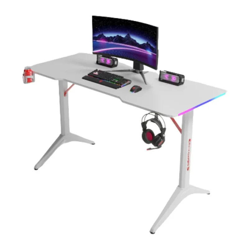 طاولة ألعاب جاماكس D2408W من ألياف الكربون، RGB، مع وسادة ماوس، باللون الأبيض