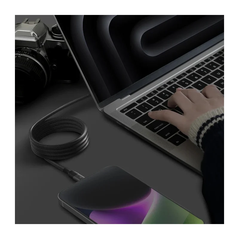 كابل موماكس ماج.لينك مغناطيسي، يو إس بي-C/لايتنينج، بقدرة 60 واط، بطول 2 متر، باللون الأسود