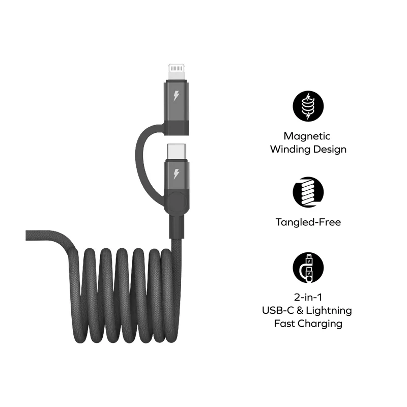 كابل مغناطيسي موماكس ماج لينك ديو - USB-C / لايتنينج / 60 واط / 1 متر / أسود