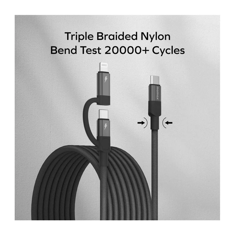كابل مغناطيسي موماكس ماج لينك ديو - USB-C / لايتنينج / 60 واط / 1 متر / أسود