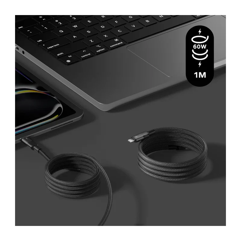 كابل مغناطيسي موماكس ماج لينك - USB-C / لايتنينج / 60 واط / 1 متر / أسود