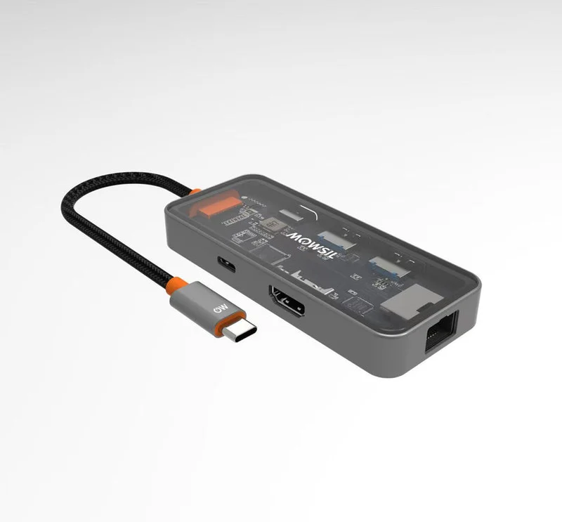 Mowsil 6-in-1 USB-C Hub Docking Station - 4K HDMI / 100W USB-C PD / RJ45 / 2×USB 3.0 / Transparent