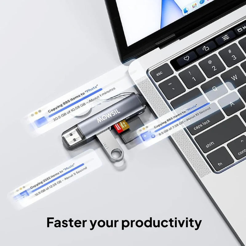 Mowsil 3-in-1 SD Card Reader - USB 3.0 / USB-C OTG / 5Gbps / Blue