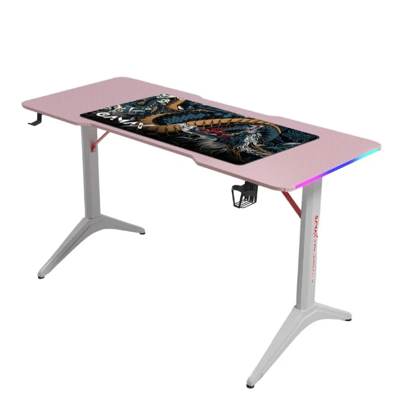 طاولة ألعاب جاماكس D2208P RGB من ألياف الكربون مع وسادة ماوس - أبيض