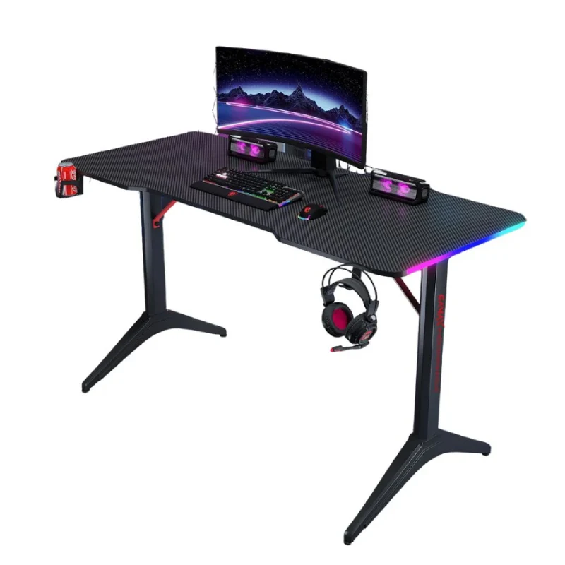 طاولة ألعاب جاماكس D2408B من ألياف الكربون، RGB، مع وسادة ماوس، باللون الأسود